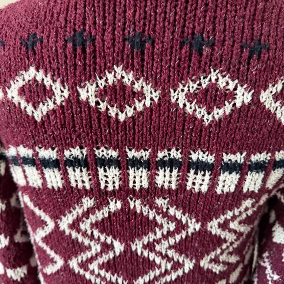 J. Jill Burgundy Aztec Long Cardigan Coatigan Oversized Buttons Small - Picture 3 of 10